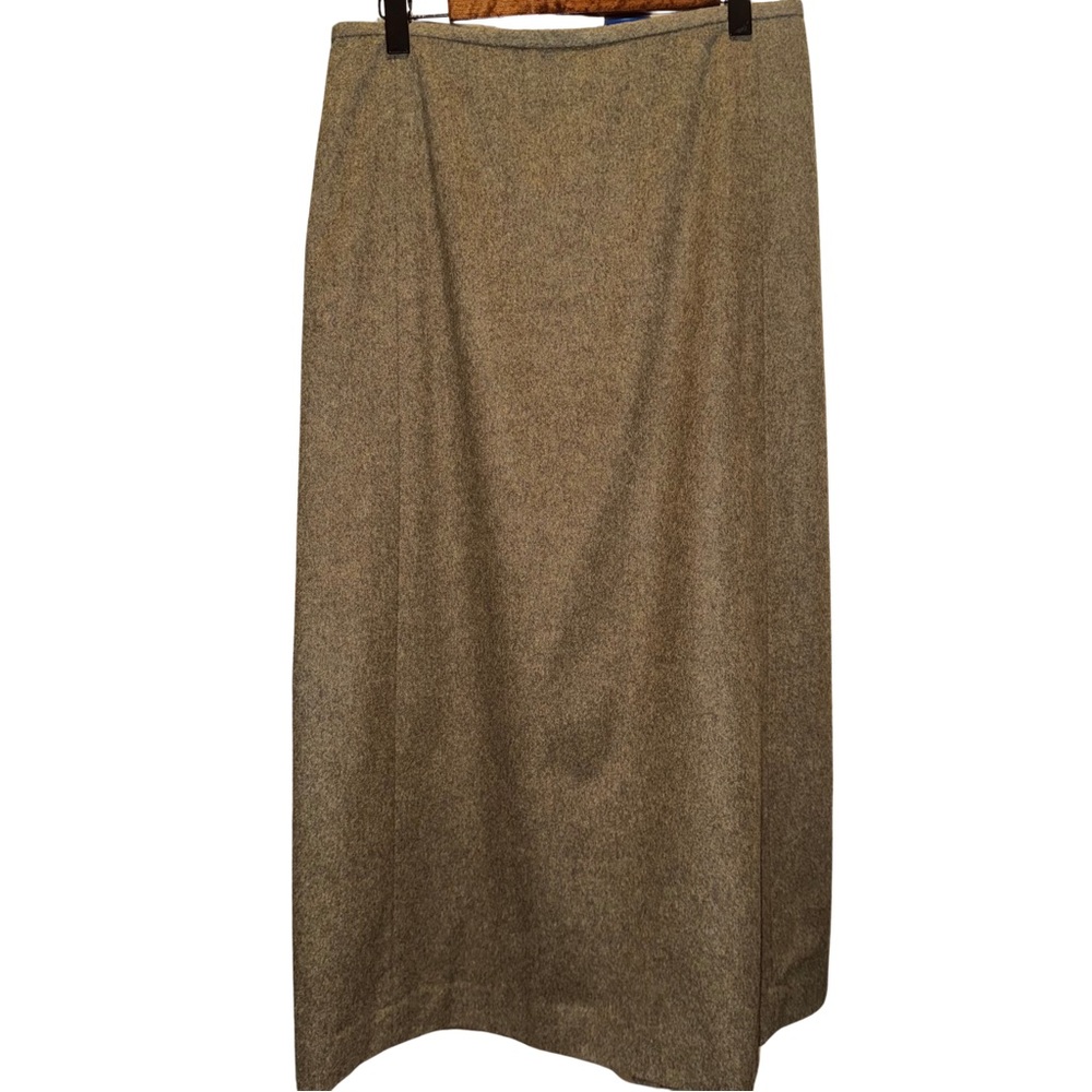 Banana Republic Vintage Wool Midi Skirt Brown Tweed Back Slit Minimal Size 6
